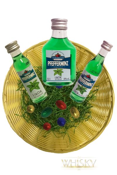 Online rund Vodka Rum, um Pfefferminzlikör die Ihr - 3 1aWhisky - Miniaturen Whisky, Shop Osternest/Osterkorb Nordbrand Pfefferminz